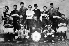 Galatasaray football team in 1908-1909 season. Ahmet Robenson is standing in the white top.